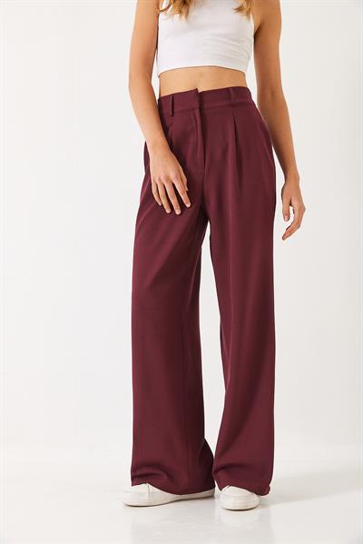 Kadın Beli Lastikli Bol Paça Pantolon 3314 60261045 - Vişne