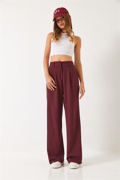 Kadın Beli Lastikli Bol Paça Pantolon 3314 60261045 - Vişne