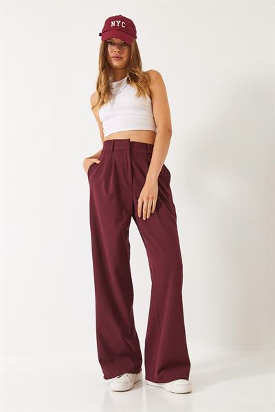 Kadın Beli Lastikli Bol Paça Pantolon 3314 60261045 - Vişne