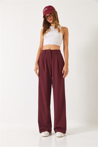 Kadın Beli Lastikli Bol Paça Pantolon 3314 60261045 - Vişne