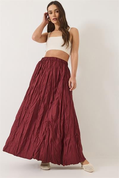 Kadın Beli Lastikli Crush Efektli Uzun Etek 60283112 - Bordo