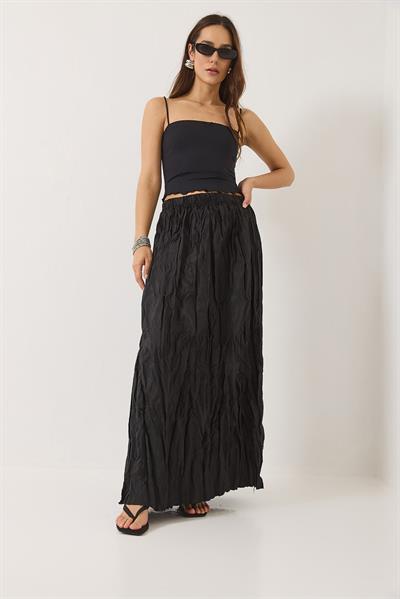 Kadın Beli Lastikli Crush Efektli Uzun Etek 60283112 - Siyah