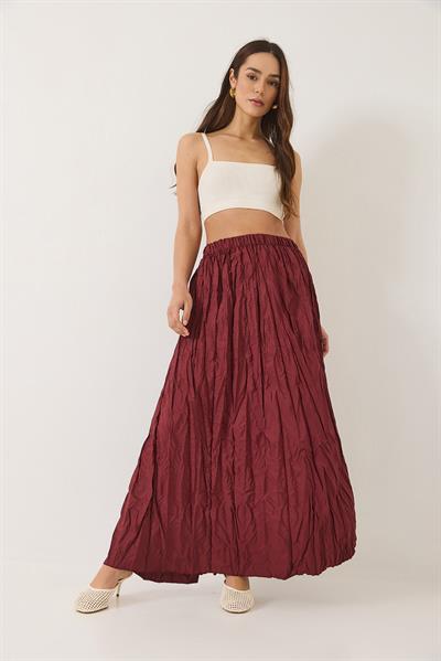 Kadın Beli Lastikli Crush Efektli Uzun Etek 60283112 - Bordo