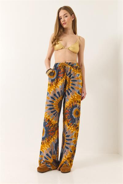 Kadın Beli Lastikli Desenli Cep Detaylı Dökümlü Viskon Palazzo Pantolon 60284035 - Mango