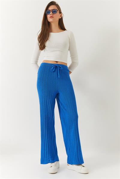 Kadın Beli Lastikli Fitilli Palazzo Pantolon 20223118 - Saks