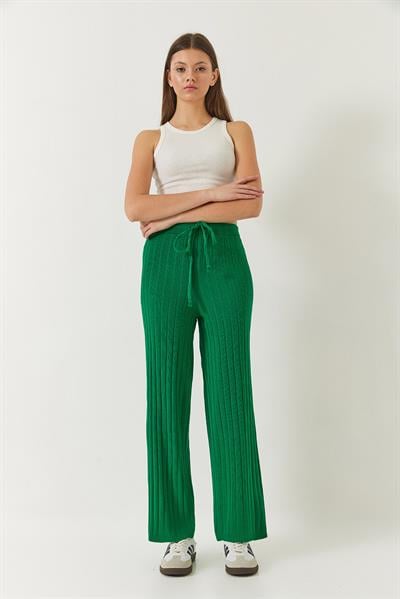 Kadın Beli Lastikli Fitilli Palazzo Pantolon 20223118 - Yeşil
