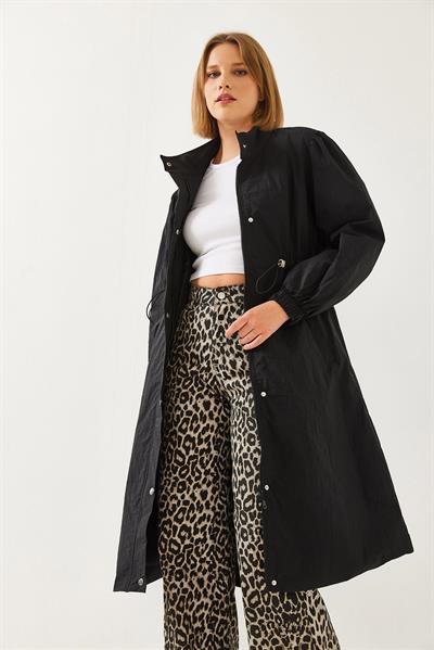 Kadın Beli Lastikli Uzun Yağmurluk 5939 60351240 - Siyah