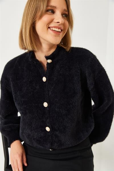 Beş Düğmeli Yumoş Triko Hırka 9013 60261167 - Siyah