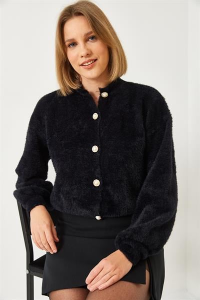 Beş Düğmeli Yumoş Triko Hırka 9013 60261167 - Siyah