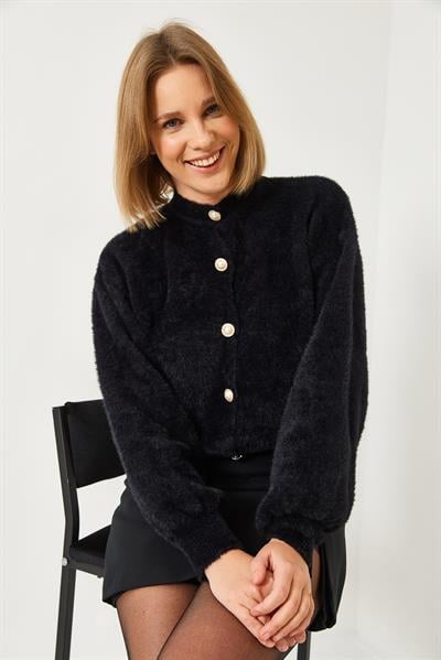 Beş Düğmeli Yumoş Triko Hırka 9013 60261167 - Siyah