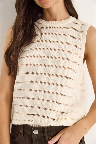 Kadın Bisiklet Yaka Ajurlu Basic Triko Bluz 20258009 - Ekru