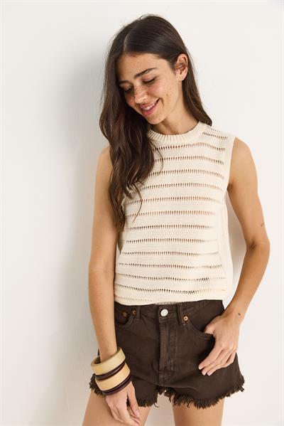 Kadın Bisiklet Yaka Ajurlu Basic Triko Bluz 20258009 - Ekru