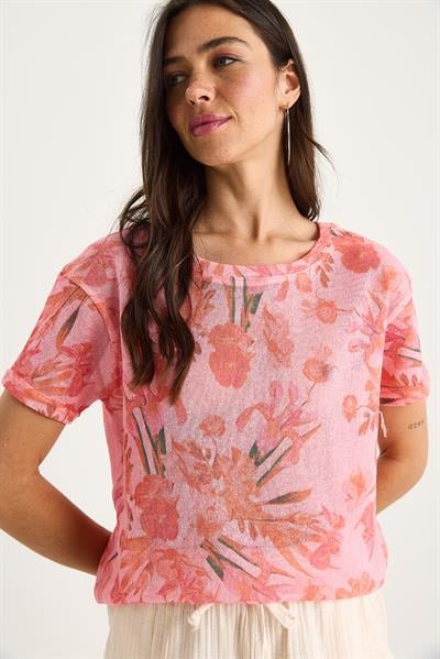 Kadın Bisiklet Yaka Desenli Dijital Baskılı Regular Yazlık Örme T-Shirt 60282015 - Pembe
