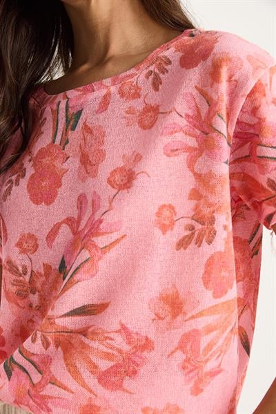 Kadın Bisiklet Yaka Desenli Dijital Baskılı Regular Yazlık Örme T-Shirt 60282015 - Pembe