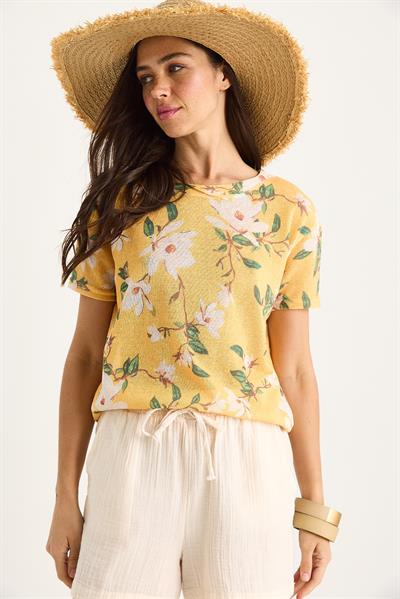 Kadın Bisiklet Yaka Desenli Dijital Baskılı Regular Yazlık Örme T-Shirt 60282015 - Sarı