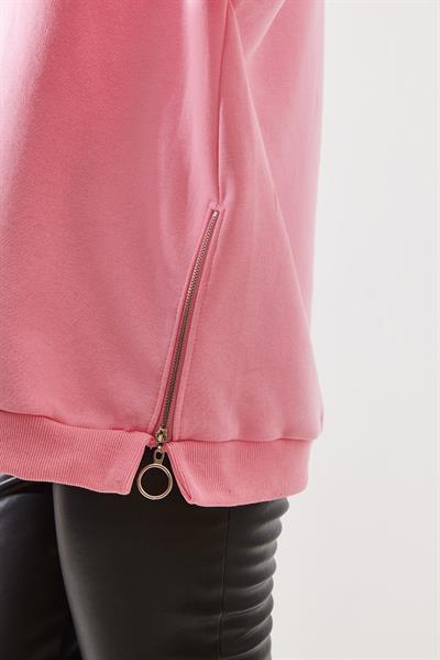 Kadın Bisiklet Yaka Şardonlu Fermuar Detaylı Basic Sweatshirt 60251796 - Pembe