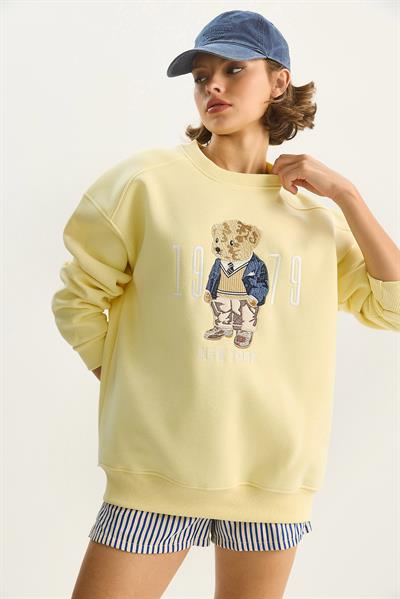 Kadın Bisiklet Yaka Teddy Nakış Detaylı Sweat 10417 60284066 - Tereyağ