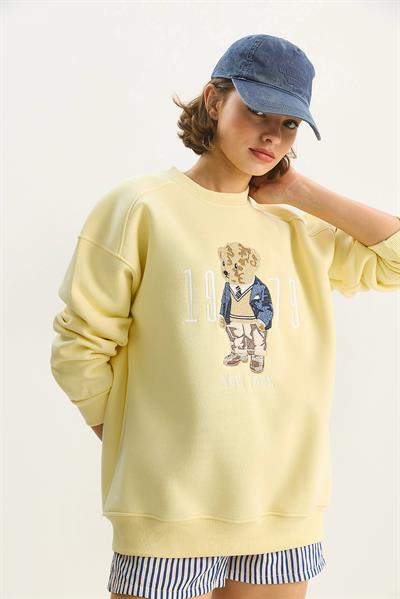 Kadın Bisiklet Yaka Teddy Nakış Detaylı Sweat 10417 60284066 - Tereyağ