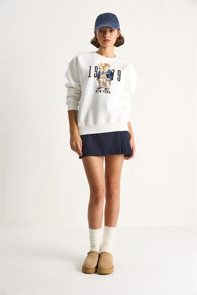 Kadın Bisiklet Yaka Teddy Nakış Detaylı Sweat 10417 60284066 - Beyaz