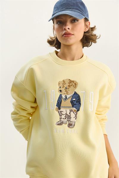 Kadın Bisiklet Yaka Teddy Nakış Detaylı Sweat 10417 60284066 - Tereyağ