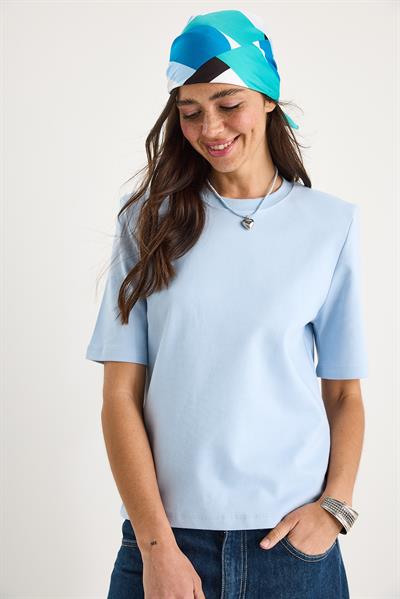 Kadın Bisiklet Yaka Vatkalı Pamuklu Basic T-Shirt 241134 60283128 - Bebe Mavisi