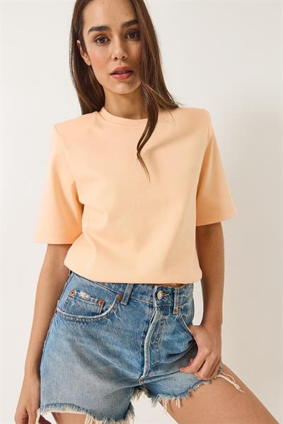 Kadın Bisiklet Yaka Vatkalı Pamuklu Basic T-Shirt 241134 60283128 - Yavru Ağzı