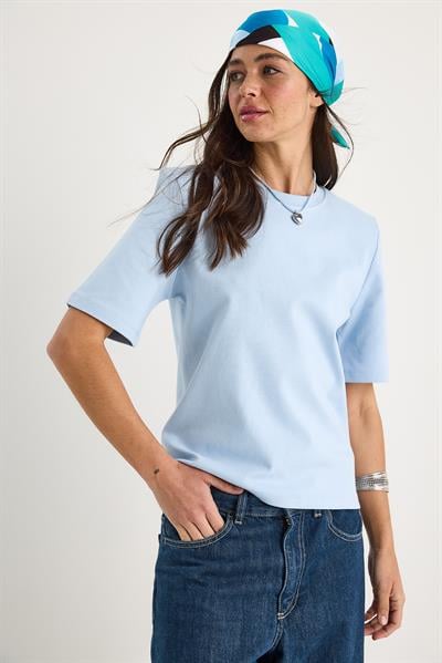 Kadın Bisiklet Yaka Vatkalı Pamuklu Basic T-Shirt 241134 60283128 - Bebe Mavisi