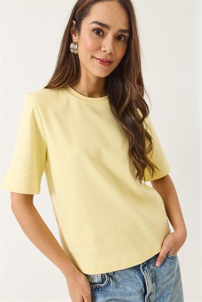 Kadın Bisiklet Yaka Vatkalı Pamuklu Basic T-Shirt 241134 60283128 - Tereyağ