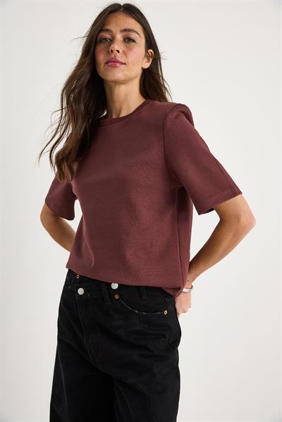 Kadın Bisiklet Yaka Vatkalı Pamuklu Basic T-Shirt 241134 60283128 - Koyu Kızıl Kahve