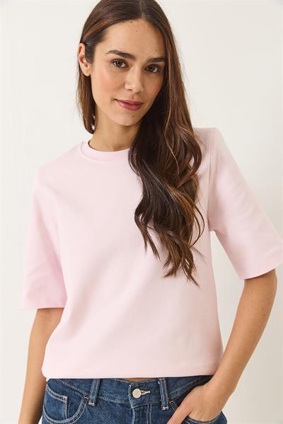 Kadın Bisiklet Yaka Vatkalı Pamuklu Basic T-Shirt 241134 60283128 - Açık Pudra