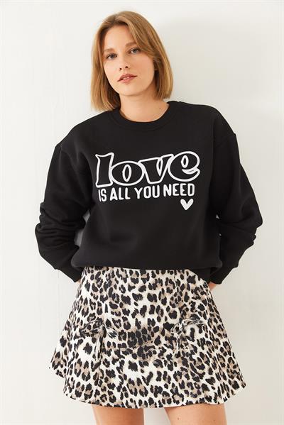 Kadın Bol Kesim Yuvarlak Yaka Sweatshirt MBHS022 60601022 - Siyah