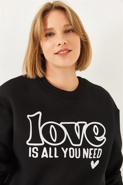 Kadın Bol Kesim Yuvarlak Yaka Sweatshirt MBHS022 60601022 - Siyah
