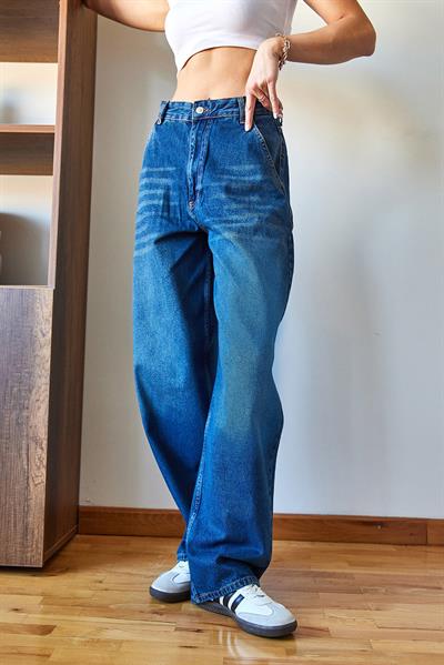 Kadın Bol Paça Denim Pantolon 490 60351106 - Mavi