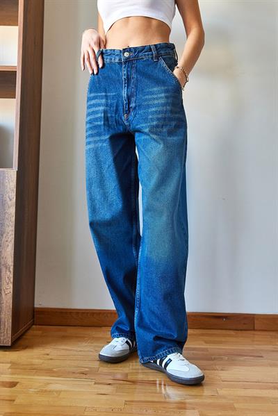 Kadın Bol Paça Denim Pantolon 490 60351106 - Mavi