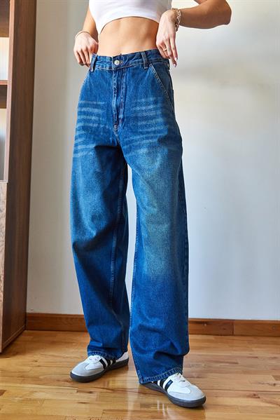 Kadın Bol Paça Denim Pantolon 490 60351106 - Mavi