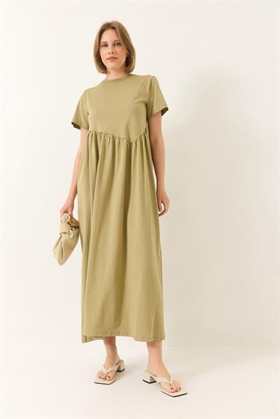 Kadın Büzgülü Uzun Örme Elbise 440 60283177 - Yağ Yeşili