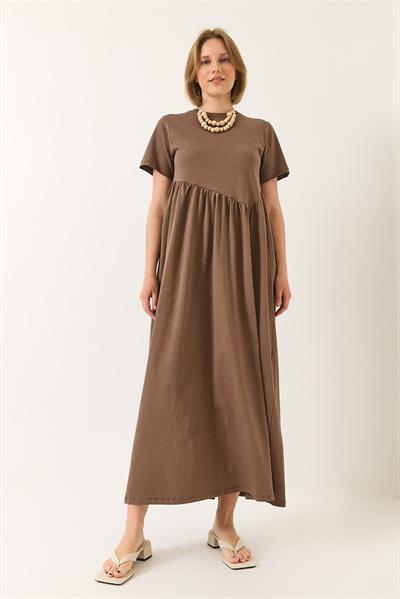 Kadın Büzgülü Uzun Örme Elbise 440 60283177 - Kahve