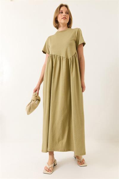 Kadın Büzgülü Uzun Örme Elbise 440 60283177 - Yağ Yeşili