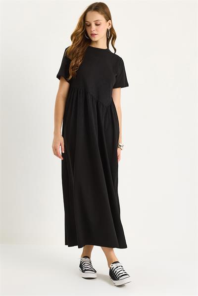Kadın Büzgülü Uzun Örme Elbise 440 60283177 - Siyah