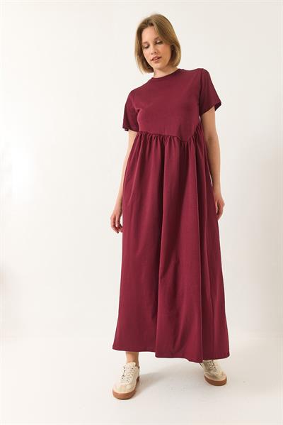 Kadın Büzgülü Uzun Örme Elbise 440 60283177 - Bordo