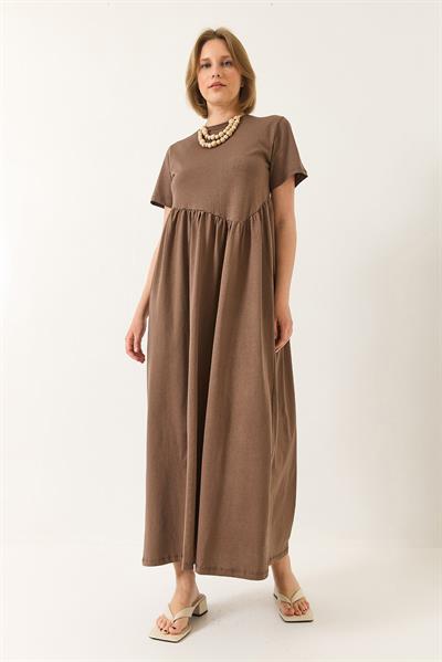 Kadın Büzgülü Uzun Örme Elbise 440 60283177 - Kahve
