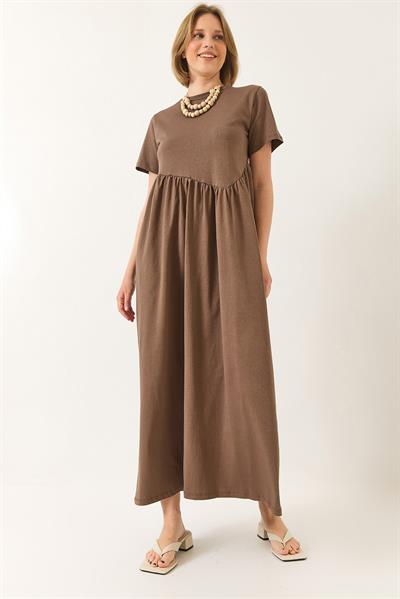 Kadın Büzgülü Uzun Örme Elbise 440 60283177 - Kahve