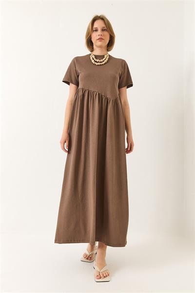 Kadın Büzgülü Uzun Örme Elbise 440 60283177 - Kahve