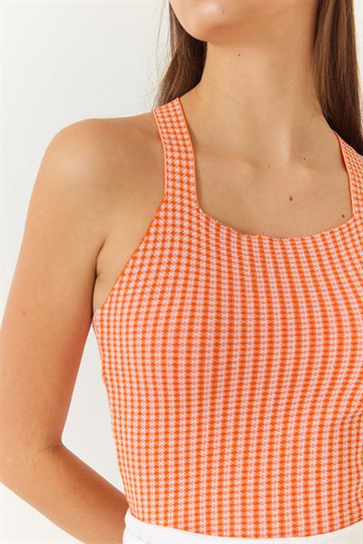 Kadın Çapraz Askılı Triko Bluz 20223022 - turuncu