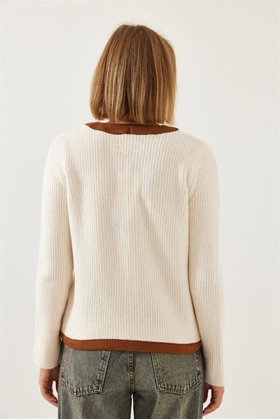 Cep Desenli Triko Hırka 241064 60251986 - Beyaz