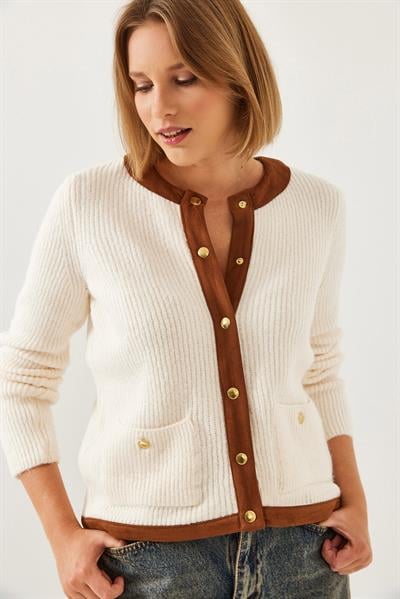 Cep Desenli Triko Hırka 241064 60251986 - Beyaz