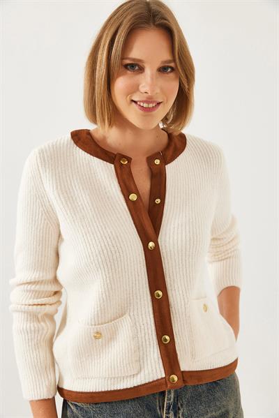 Cep Desenli Triko Hırka 241064 60251986 - Beyaz