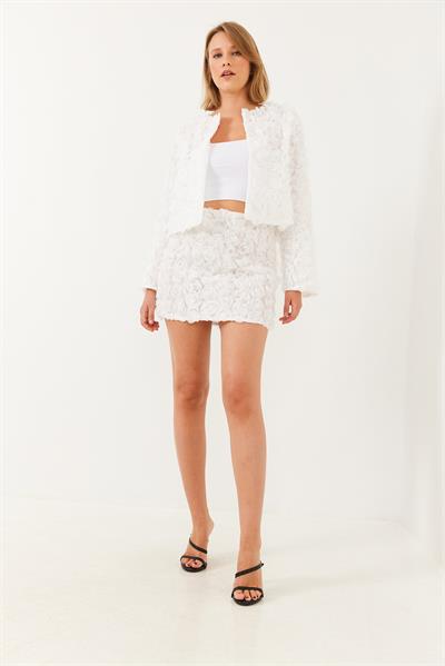 Kadın Çiçek Dokulu Mini Etek MBMS027 60501027 - Beyaz