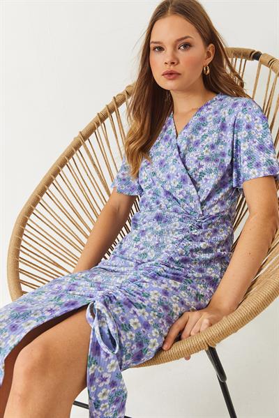 Kadın Çiçekli Anvelop Yaka Yazlik Elbise 60261471 - Lila