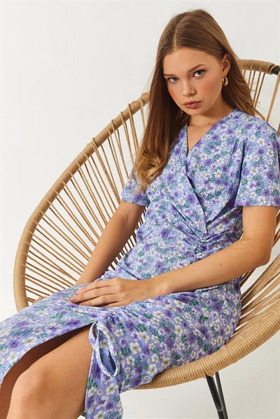 Kadın Çiçekli Anvelop Yaka Yazlik Elbise 60261471 - Lila